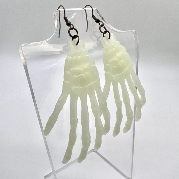 Skeleton Earrings - Glow In The Dark Skeleton Hand Earrings - Halloween Earrings - Picture 3 of 10